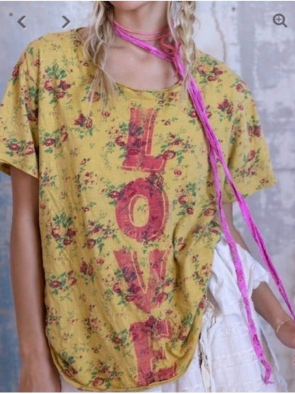 Magnolia Pearl Love Floral Yellow Tee, One Size, Like New!